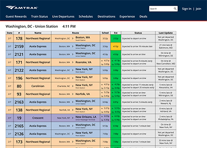 Amtrak Departure Board Page