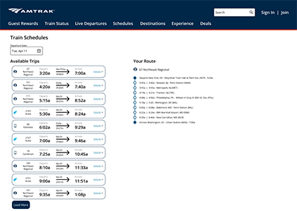 Amtrak Schedule Page