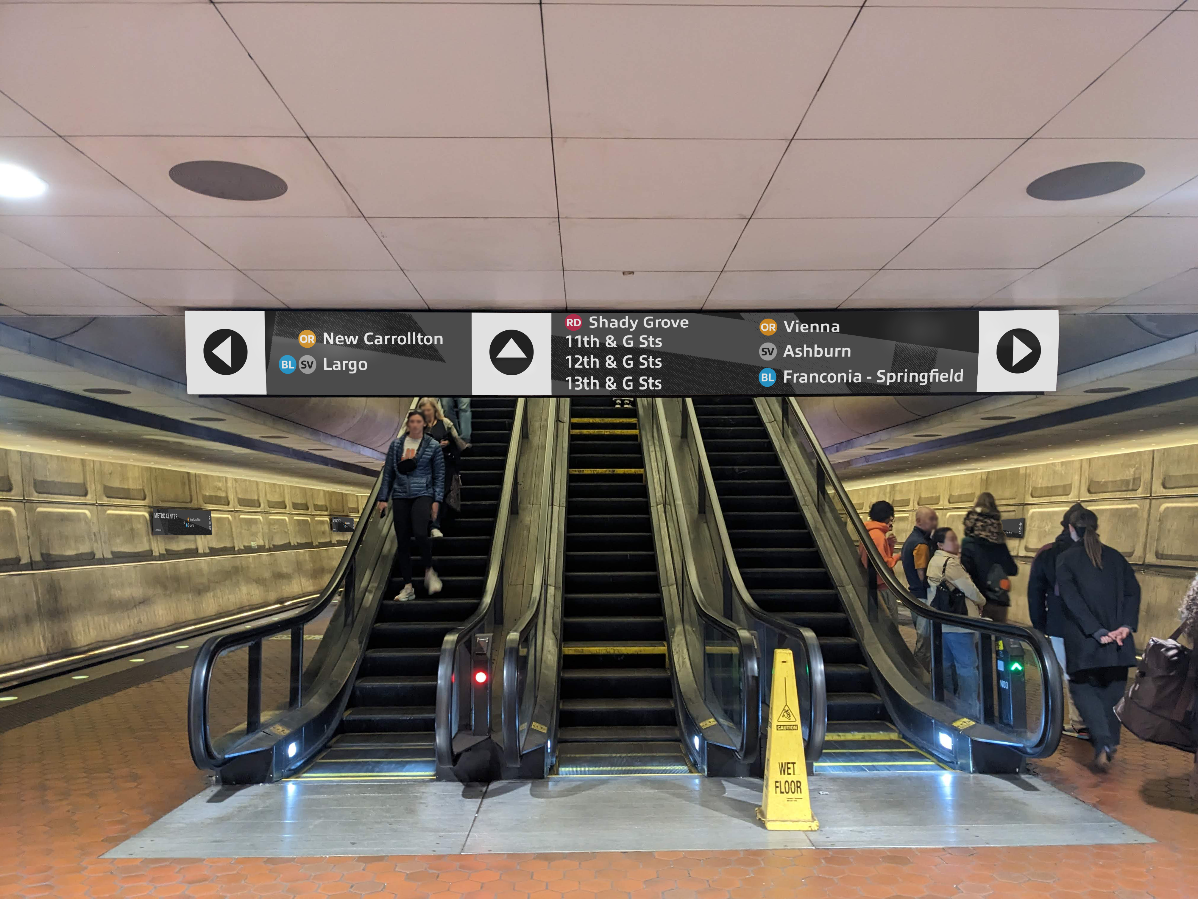 Station platform escalators